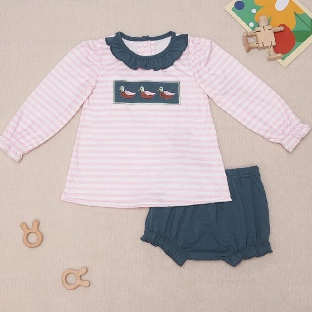 Boutique Girls Mallard Duck Long Sleeve Tunic Dress & Bloomers